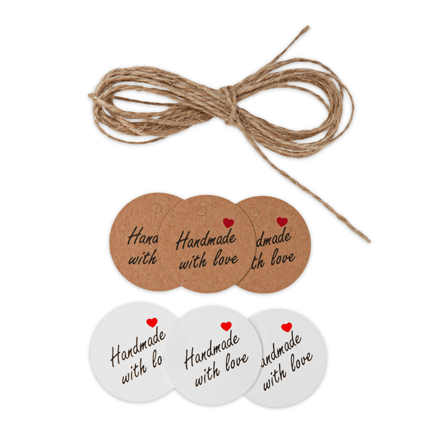 HANDMADE WITH LOVE TAGS WITH STRING 6 PCS