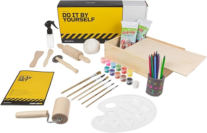 MODELING CLAY SET WITH WHITE CLAY MODELING TOOLS FOR CHILDREN WOODEN PAINTBRUSHES